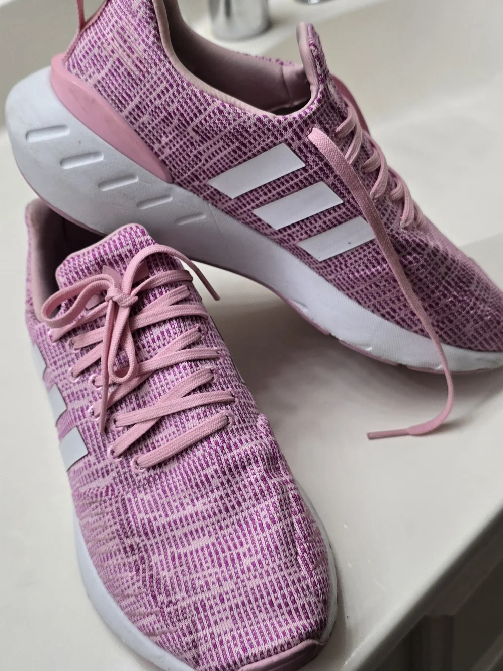 adidas Pink Knit Running Shoes with Cushioned White Sole
